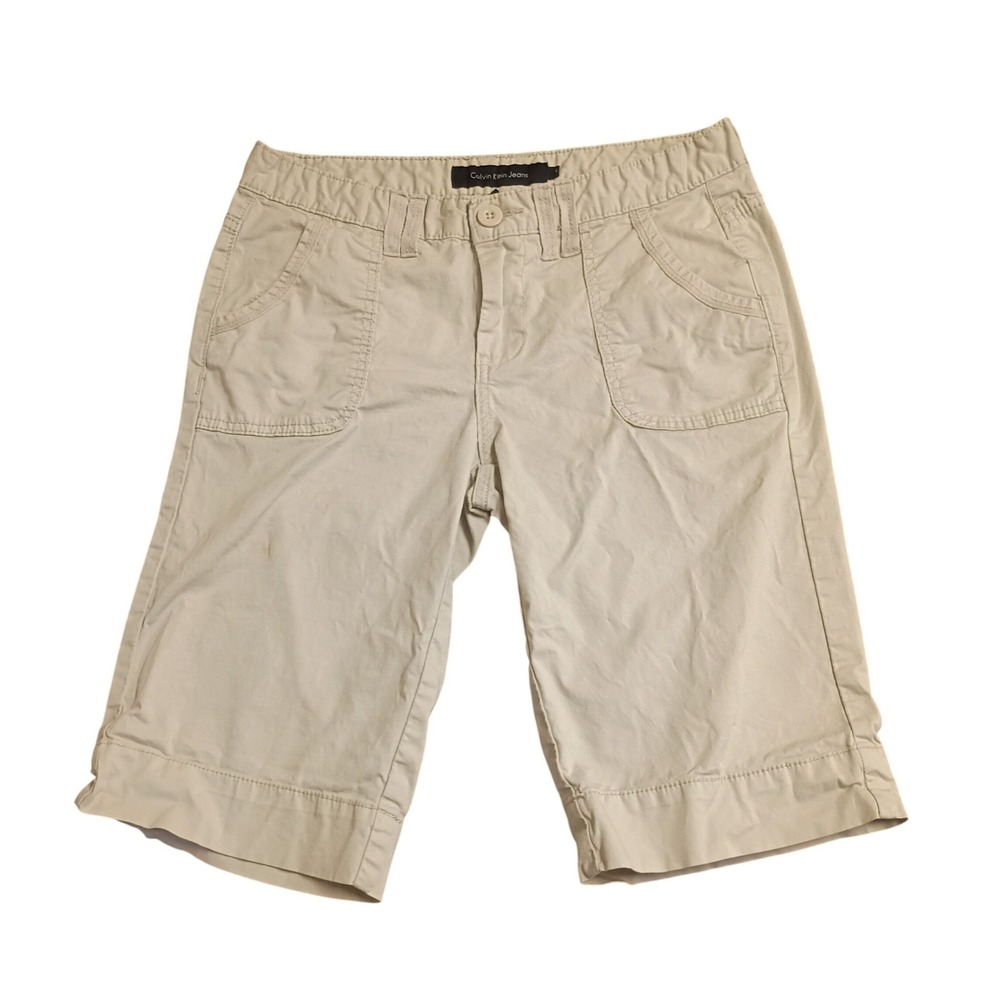 Calvin Klein Jeans Bermuda Shorts Womens 4 Khaki Tan Stretch Cotton Casual Knee